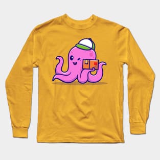 Cute Octopus Courier Holding Package Cartoon Long Sleeve T-Shirt